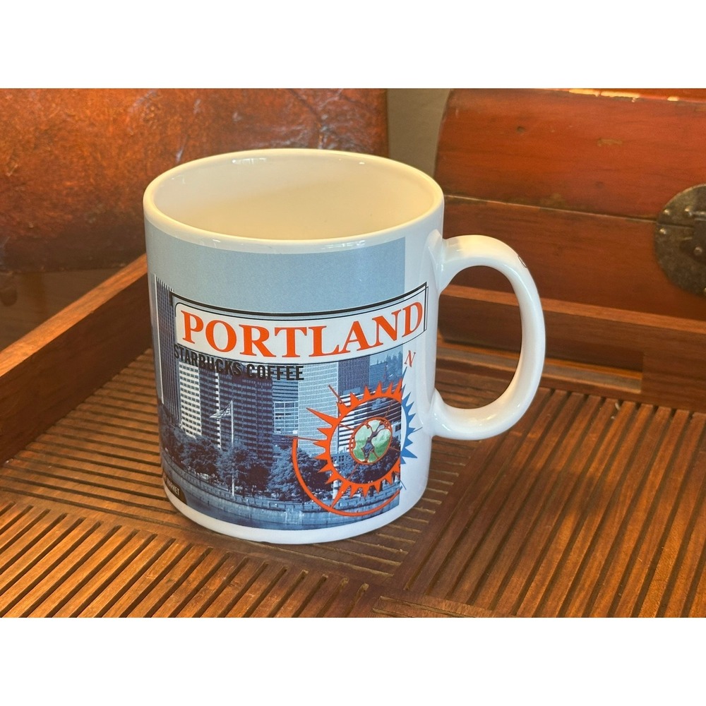 Vintage 1999 Starbucks Portland City Mug 16oz Skyline Mount Hood Collector Cup - Picture 2 of 9